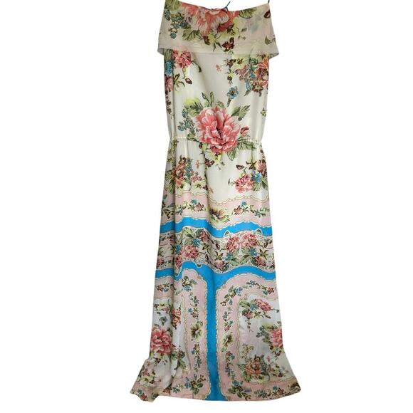 Farm Rio Beige Floral Maxi Dress Spaghetti Straps Racerback Cream Pink Size XS - Picture 6 of 14
